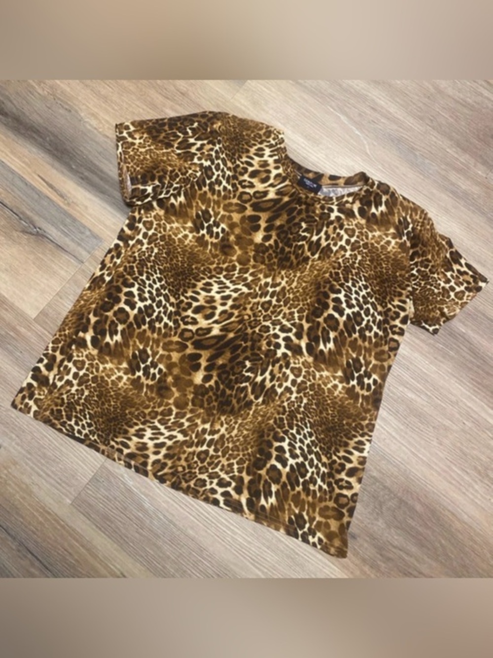 Women’s Leopard Print Short Sleeve Tee - Brown 1X EUC